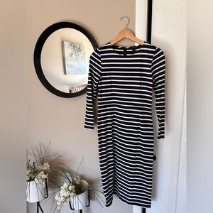 J. Crew Navy and White Striped 3/4 Sleeve Dress